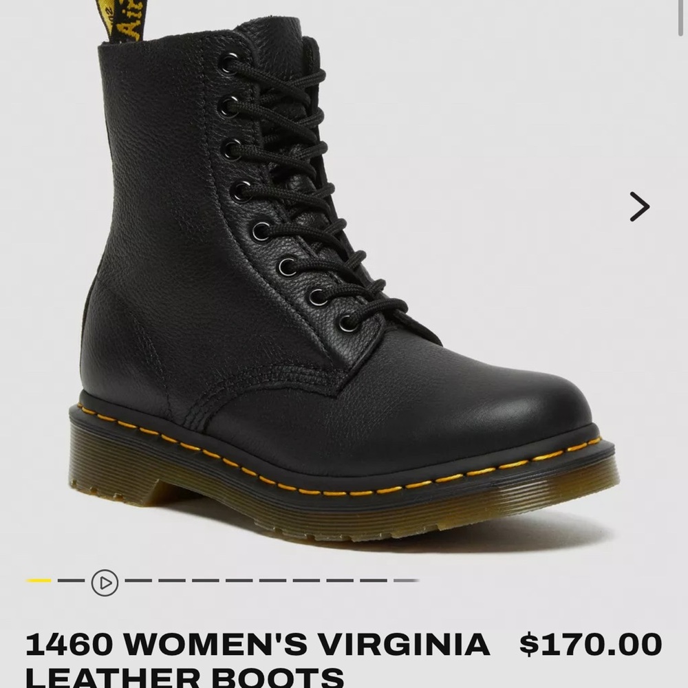 Dr. Martens Black Leather Boots
Women size 7, Men’s size 6
Excellent condition!